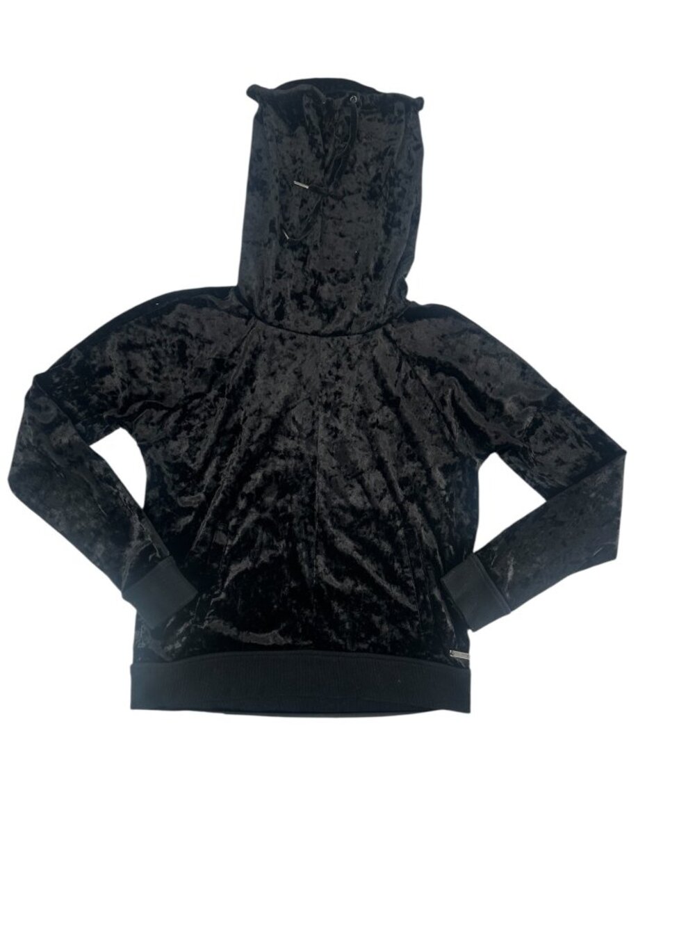 Betsey Johnson Hoodie Women's S Black Crushed Velvet Pullover Y2K Loungewear - Picture 5 of 7